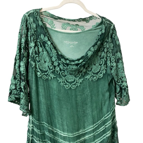 Soft Surroundings green boho lace embroidered silk summer dress tunic size small - Picture 8 of 13